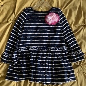 Striped Dress with Pink Floral Accent